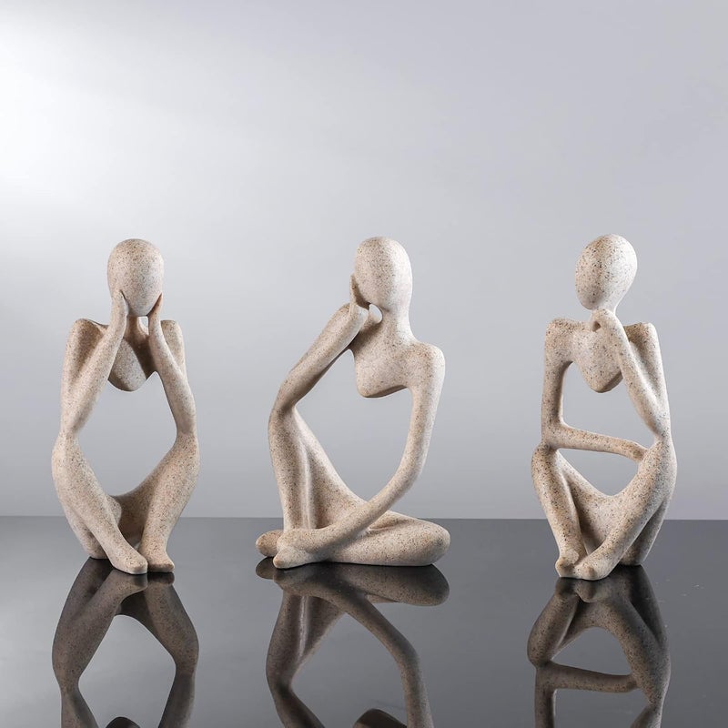 BMLCGJ Thinker Statue Gold Decor Abstract Art Sculpture, Golden Resin Collectible Figurines for Home Living Room Office Shelf Decoration,Great Gifts Ideas (Sandstone) - Image 2